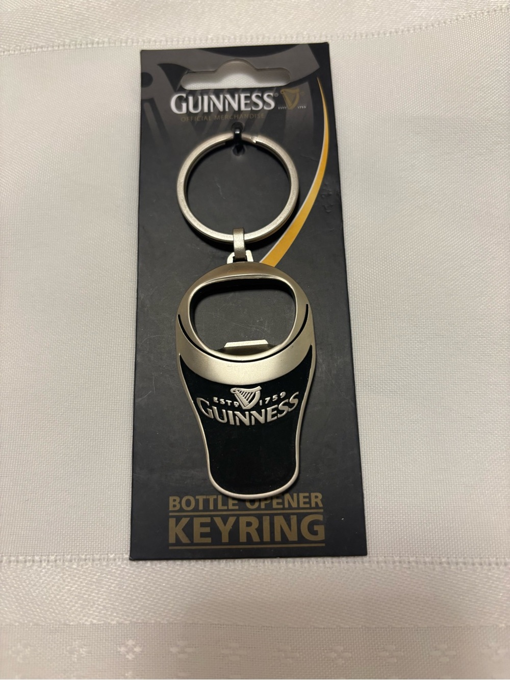 New Guinness Silver and Black Bottle Opener Keyring